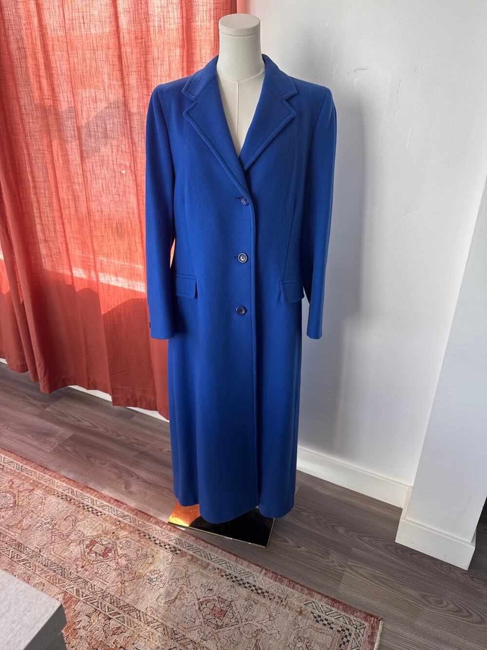 Vintage I. Baker Wool Cobalt Blue Trenchcoat Union Made in USA
